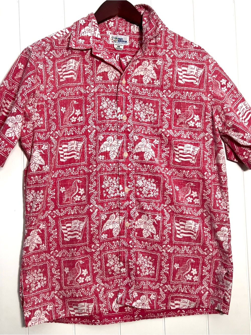Vintage Reyn Spooner Hawaiian Lahaina Sailo Shirt Red Reverse Print florals Bird